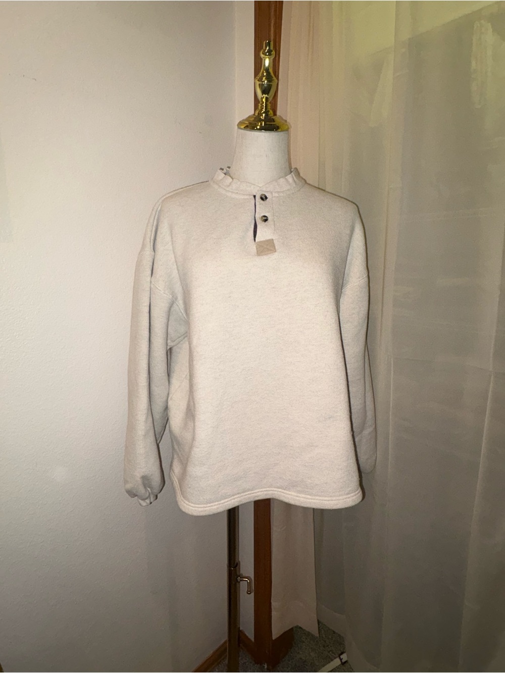 Port Authority Cream Crewneck Henley Sweater